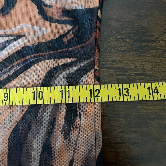 Zara Brown & Black Abstract Print Long Sleeve Sheer Bodysuit Size Medium - Picture 9 of 10